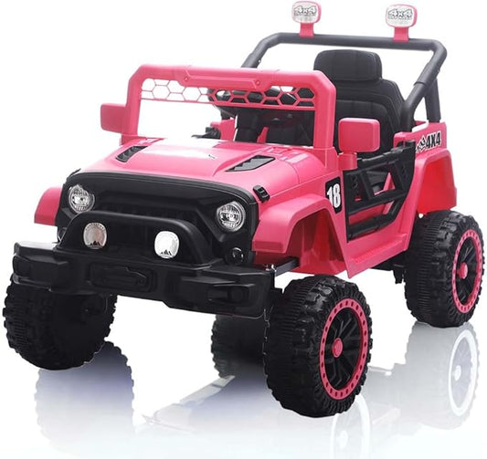 12V Kids Car, 4x4 Electric Car for Kids with Remote Control, LED Headlights & Music, Ride-On Truck Toy Gift for Boys Girls 3-8 Years (Pink)