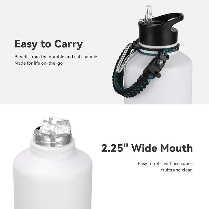 64 oz Insulated Water Bottle with Straw & Spout Lids, Stainless Steel Metal Half Gallon Water Jug with Paracord Handle, Double Wall Vacuum, Leakproof, Keep Drinks Cold & Hot, Ruby Purple Gradient