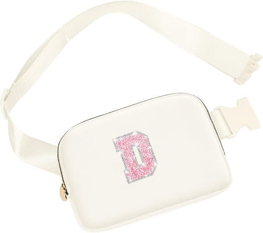Christmas Gifts for Girls Teen, Initial Belt Bag for Women Girls, Crossbody Bag Waist Packs Teens Fanny Pack, Personalized Accessories for Preppy Cute Stuff Gifts for Teens Girls Kids (Cream, D)