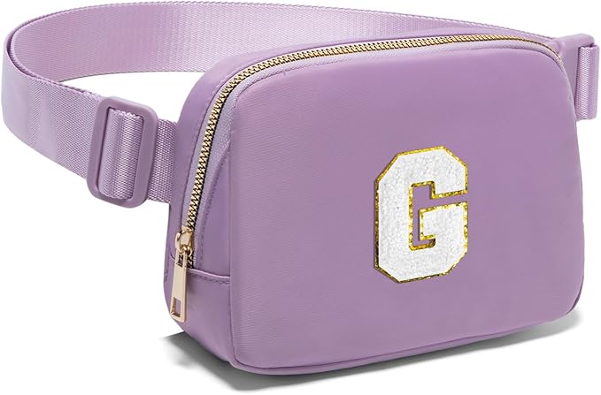 Gitus Birthday Gifts for 8 9 10 11 12 13 Year Old Girls Personalized Fanny Pack Crossbody Bags with Initial Letter Patch Belt Bag for Teen Girls Cute Trendy Stuff Travel Essentials (Lavender-G)