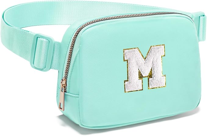 Gitus Birthday Gifts for 8 9 10 11 12 13 Year Old Girls Personalized Fanny Pack Crossbody Bags with Initial Letter Patch Belt Bag for Teen Girls Cute Trendy Stuff Travel Essentials (Mint Green-M)