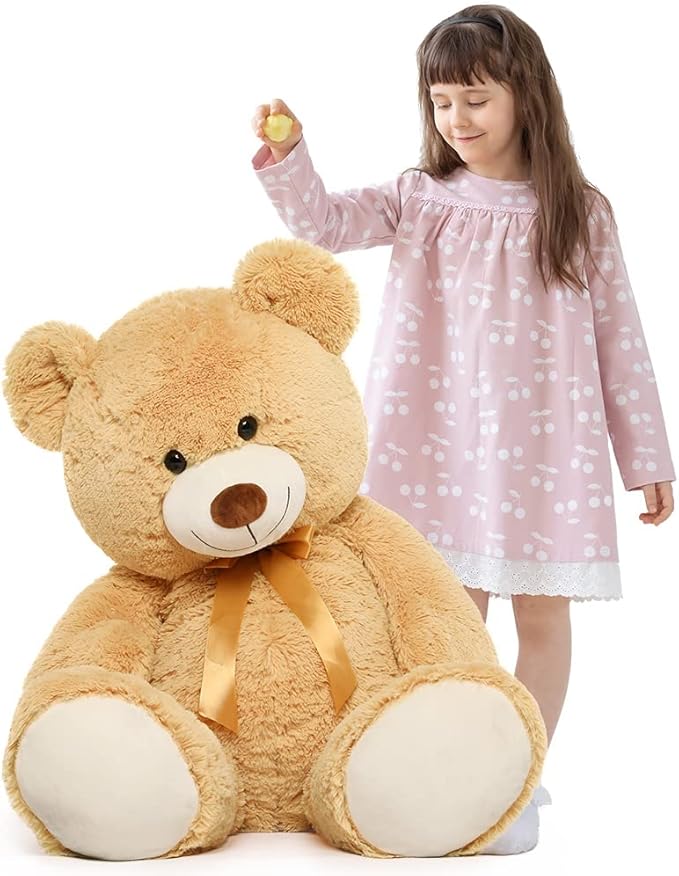Tezituor 40in Giant Teddy Bear,Big Bear Stuffed Animal Plush,Large Light Brown Cuddly Bears Plush Toys, Gifts for Adult & Grils Boys Kids Girlfriend Baby Shower Party,Valentine, Christmas, Birthday