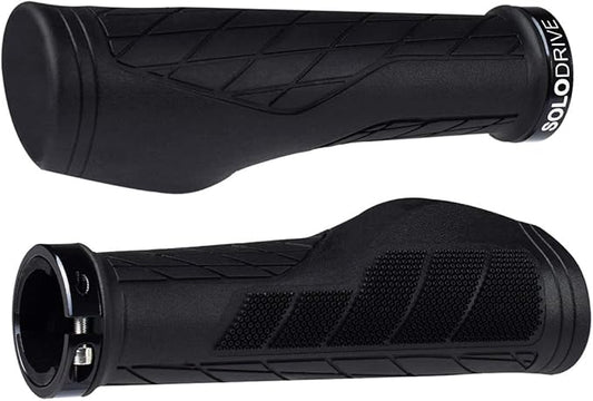 SOLODRIVE Ergonomic Design Mountain Bike Grips, Comfortable Bicycle Handlebar Grips, Single Lock-on and Non-Slip MTB Handle, Fit MTB, E-Bike, Hybrid, Scooter