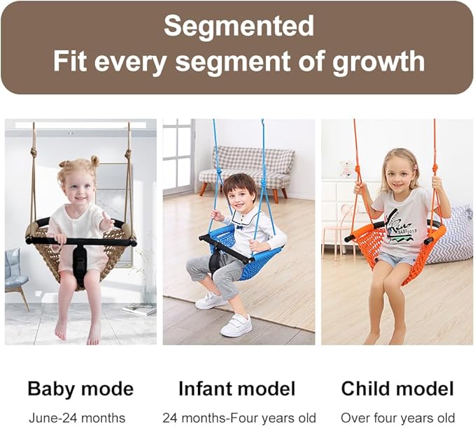 2 -in- 1 Toddler Swing. Swing Seat for Kids with Adjustable Ropes, for Kids Heavy Duty Rope Play Secure Children Swings Set, for Outdoor Indoor, Backyard. Upgrade Product (Light Brown)