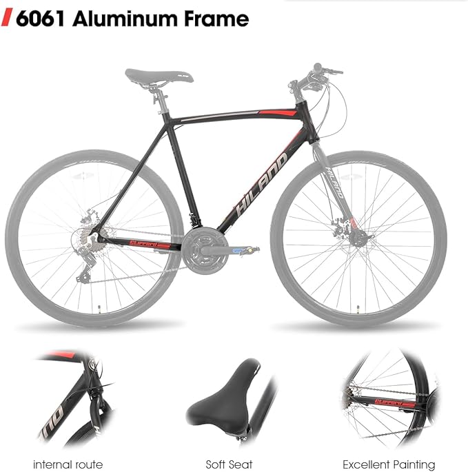 HH HILAND 700C Road Hybrid Bike, 21 speeds Bikes Urban City Commuter Bicycle with Disc Brake for Men Women Adult Comfortable Bicycle