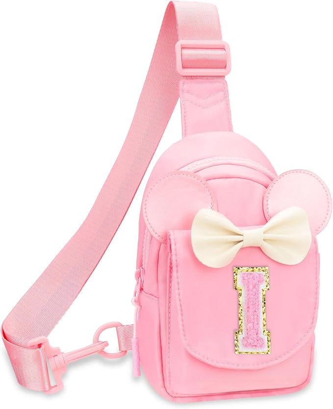 Girls Birthday Gifts for Kids - Initial Pink Small Sling Bags for Girl Fanny Pack Belt Bag for Personalized Crossbody Bags Purse for Kids Daughter Sister Little Girl Gifts Pink I