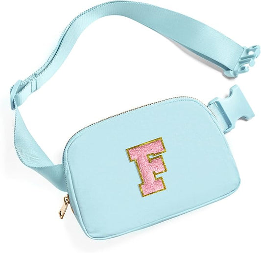 Gitus Gifts for 7 8 9 10 11 Year Old Girls Belt Bag Fanny Pack Crossbody Bags with Initial Letter Patch Birthday Gifts for Daughter Sister Friends Teen girls (Icing Blue-F)