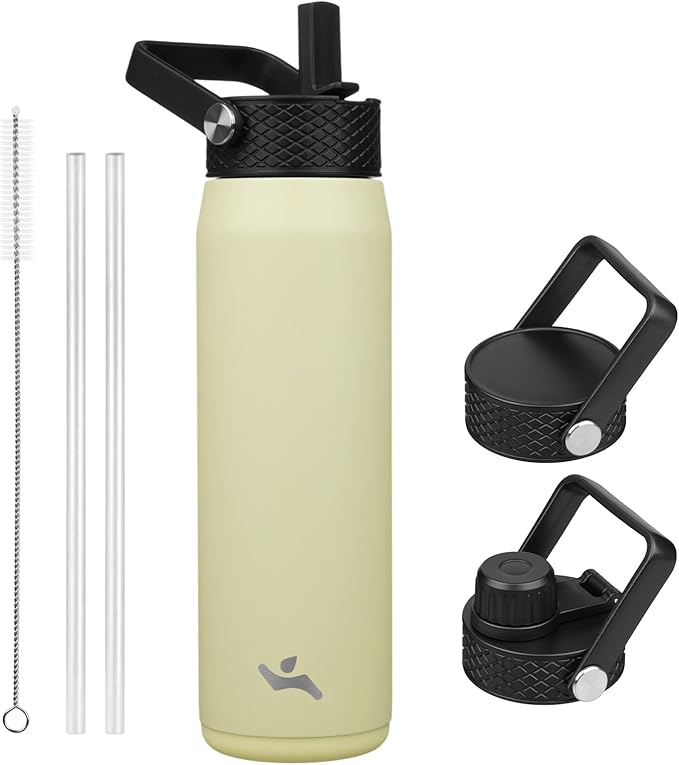 25oz Insulated Stainless Steel Water Bottle with Straw and 3 Lids, BPA-Free Sports Water Bottle,travel water bottle,Macaron Green