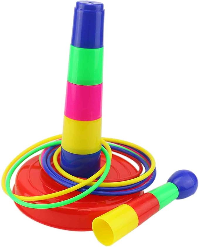 Ogrmar 18" Colorful Plastic Sport Ring Toss Game Set for Kids