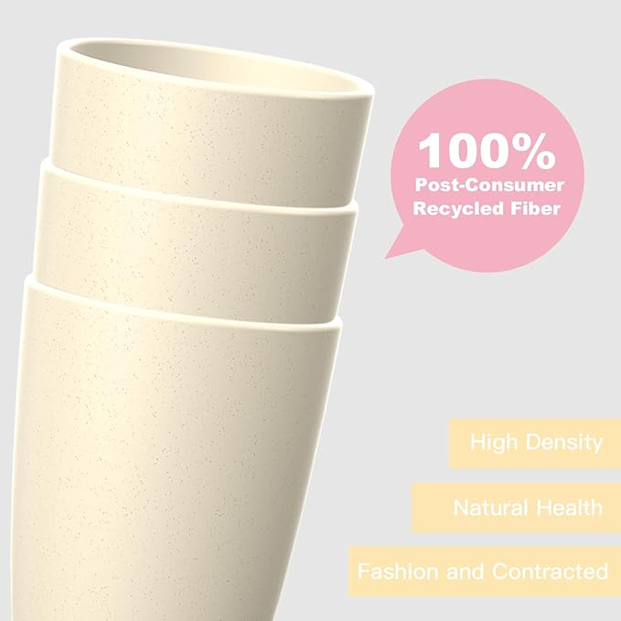Homienly Wheat Straw Reusable Tumblers, 20 OZ Wheat Straw Cups - Set of 6, Unbreakable Alternative to Plastic Cups, Microwave and Dishwasher Safe Drinking Glasses,Cup for Kitchen, Camping - Beige