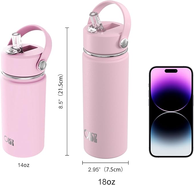 OISIZ 18oz Kids Water Bottle with Straw Lid, Vacuum Insulated Water Bottle 316 Stainless Steel Bottles for Kids for School, Leakproof Water cups, BPA Free and Keep Cold for 24 Hours,Easy to Clean