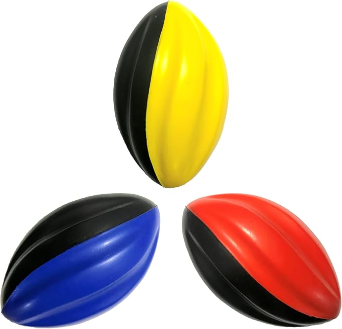 Mini Football 3-Pack - 5” Spiral Foam Football Small Footballs for Kids - Mini Footballs 3-Pack - Soft, Easy Grip Toddler (Red, Yellow, Blue)