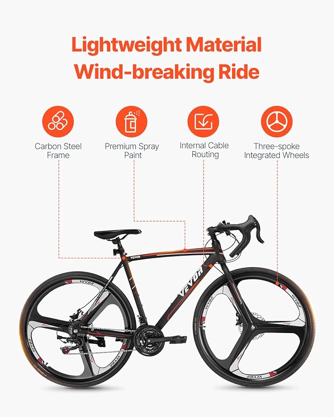 VEVOR Road Bike, 700C Wheels Racing Bike, Shimano Drivetrain City Commuter Road Bicycle, Urban Adult Sport Bicycle with Drop Bar, for Men and Women