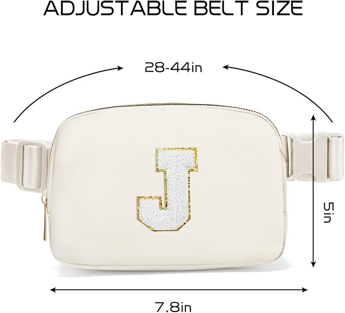 Gitus Birthday Gifts for 8 9 10 11 12 13 Year Old Girls Personalized Fanny Pack Crossbody Bags with Initial Letter Patch Belt Bag for Teen Girls Cute Trendy Stuff Travel Essentials (Ivory-J)
