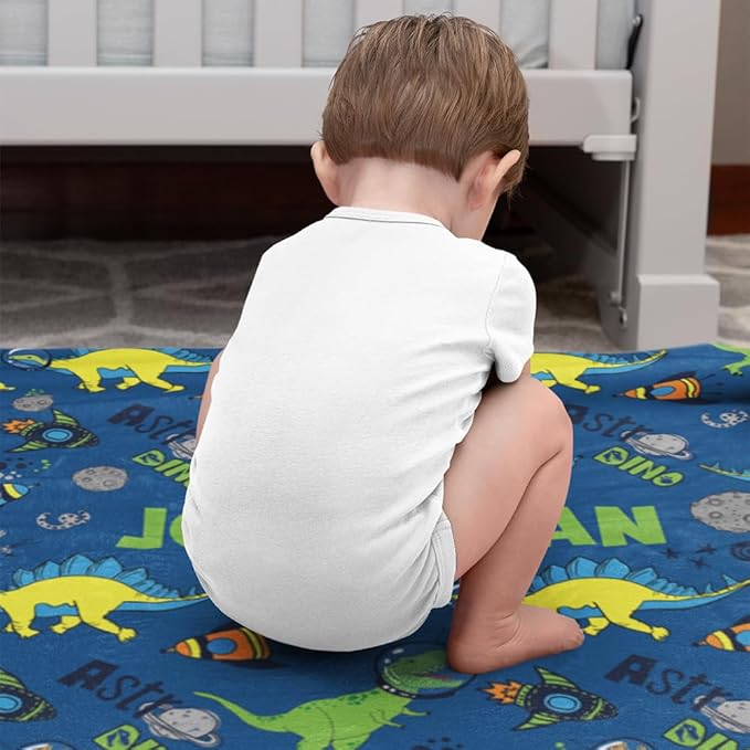 Personalized Dinosaur Blankets for Kids, Baby, Toddler, Custom Soft Warm Fleece Throw Blanket with Name, Christmas Birthday Gifts for Boys Girls