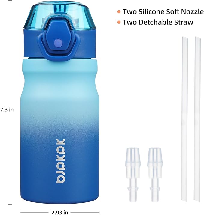 BJPKPK 14oz Insulated Water Bottle with Straw Stainless Steel Double Wall Water Bottles BPA Free Leak Proof Thermal Flask with Lockable Flip Lid and Soft Silicone Spout,Sky