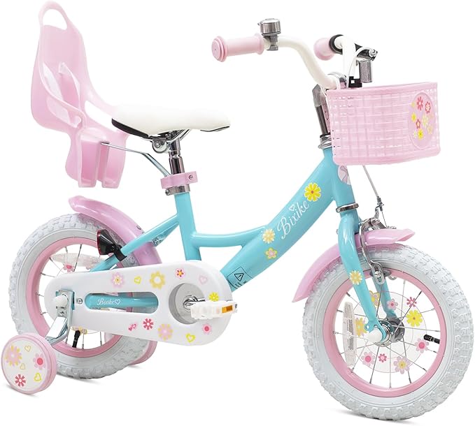 Girls Bike with Basket for Toddlers and Kids Aged 3-14 Years Old, 12 14 16 18 Inch with Training Wheels & Doll Seat, 20 Inch with Kickstand & Rear Rack, Princess Style Bicycle for Gift.