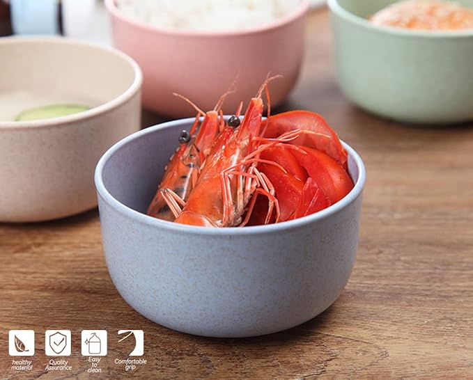 Wheat Straw Bowls 14oz Set of 4 - Unbreakable Cereal and Salad Bowl for Kids and Adults - Eco-Friendly Bowls for Snack, Soup and Dessert - Microwave & Dishwasher Safe