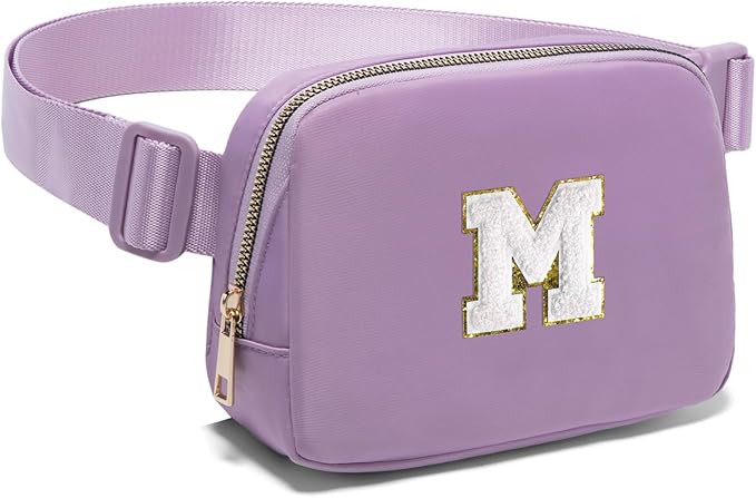 Gitus Birthday Gifts for 8 9 10 11 12 13 Year Old Girls Personalized Fanny Pack Crossbody Bags with Initial Letter Patch Belt Bag for Teen Girls Cute Trendy Stuff Travel Essentials (Lavender-M)