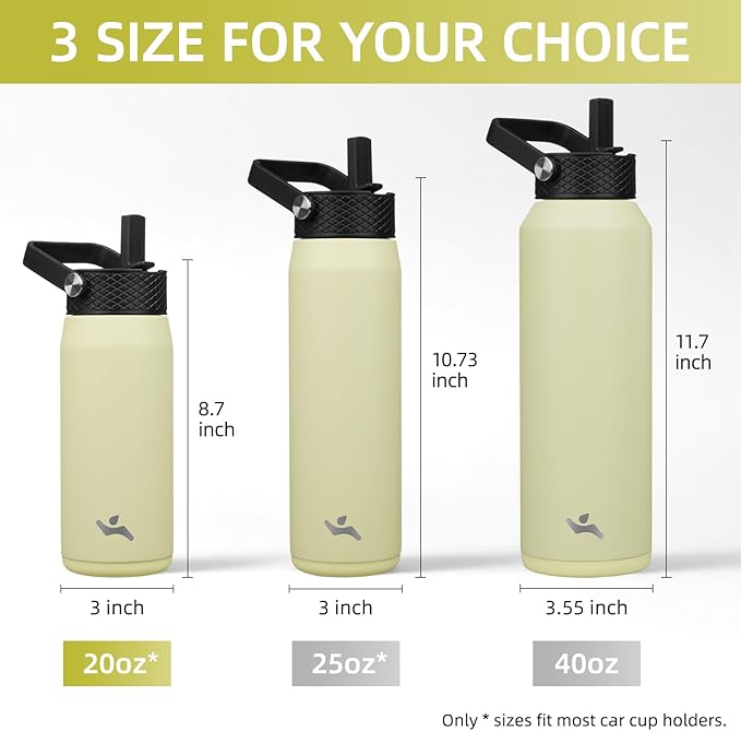 20oz Insulated Stainless Steel Water Bottle with Straw and 3 Lids, BPA-Free Sports Water Bottle,travel water bottle,Macaron Green