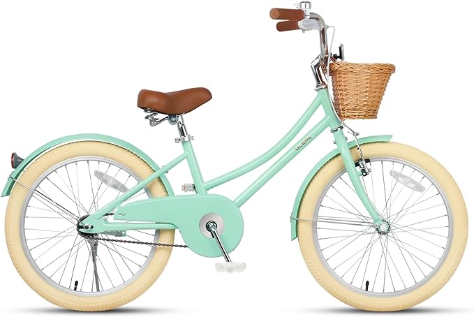 Glerc Little Molly 12-20 Inch Kids Retro Cruiser Bike for 2-13 Year Old with Wicker Basket & Training Wheels/Kickstand, Multiple Colors