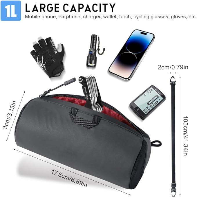 Bike Handlebar Bag Multifunctional Bike Bag Handlebar with Shoulder Strap, 1L Bike Front Bag with Reflective Area For Mountain Bikes, Road Bikes, Electric Bike
