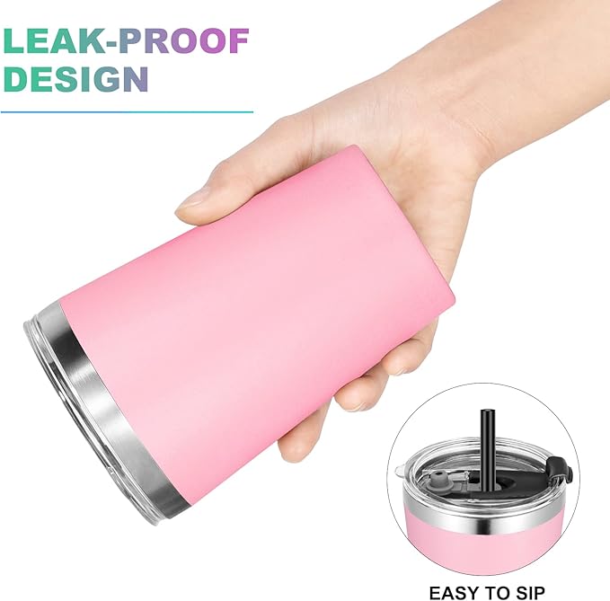 VEGOND 12oz Tumbler Stainless Steel Tumbler bulk Vacuum Insulated Double Wall Travel Tumbler with Lid and Straw Reusable Tumbler, Pink 1 Pack