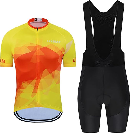 Men's Cycling Jersey Sets Road Bike Jersey Bibs + Shorts with 20D Gel Pad MTB Riding Clothing Kit
