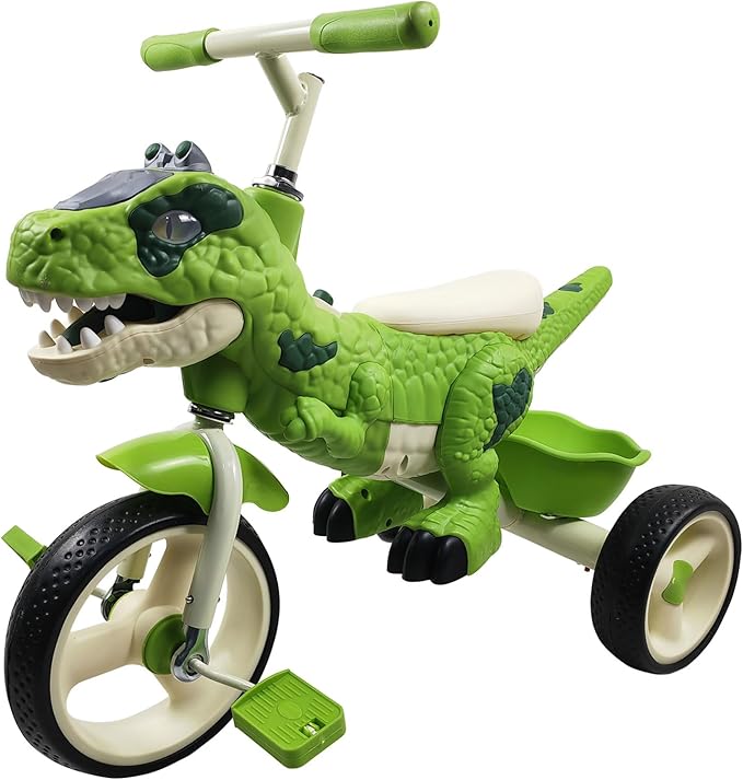 Dinosaur Kids Tricycle for Ages 2-6, Toddler Tricycle Bike Big Wheel Trike with Music Lighting and Rubber Tires, Preschool Daycare Kids Bike, Gift and Toy for 2-6 Boys and Girls