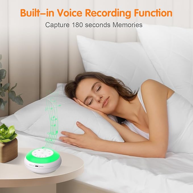 Portable White Noise Sound Machine for Baby, Kids, Adults Sleep - 24 Soothing Natural Sounds, 7 Color Night Light, Portable Wireless Bluetooth Speaker for Home, Travel, Nursery, Office