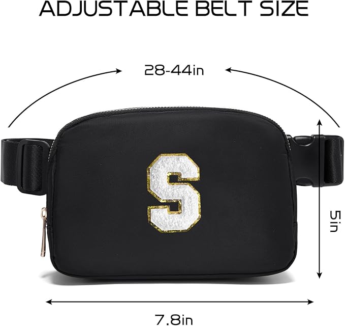 Gitus Birthday Gifts for 8 9 10 11 12 13 Year Old Girls Personalized Fanny Pack Crossbody Bags with Initial Letter Patch Belt Bag for Teen Girls Cute Trendy Stuff Travel Essentials (Black-S)