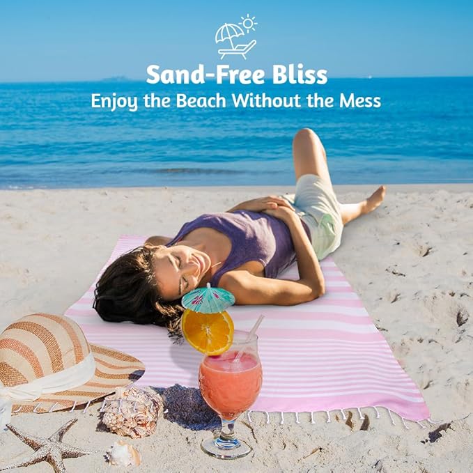 Urban Villa (Set of 6, 36x72 Inches Turkish Beach Towel Oversized Absorbent Extra Large - Sand Free Quick Dry Bath Towels - Lightweight Travel Cruise Camping Spa Towels - Pink