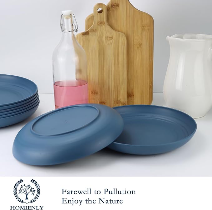 Homienly Dinner Plates Set, Alternative to Plastic Plates,Wheat Straw Plate Set of 8,Lightweight Microwave and Dishwasher Safe Plate,Unbreakable Salad Plates for Kitchen, Camping (Blue,10 inch)