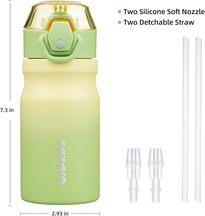 BJPKPK Water Bottle With Straw 14oz Insulated Water Bottles Reusable Stainless Steel Metal Thermo With Leak Proof Lockable Lid And Carry Handle,Lime