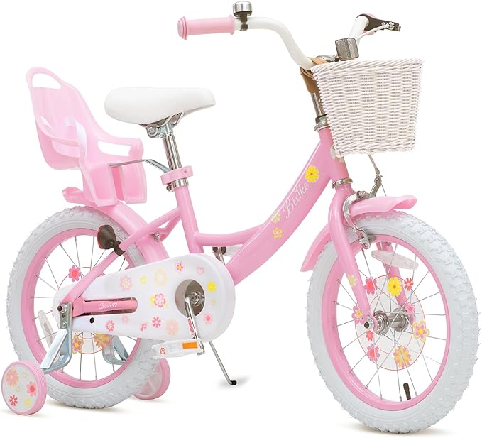Girls Bike with Basket for Toddlers and Kids Aged 3-14 Years Old, 12 14 16 18 Inch with Training Wheels & Doll Seat, 20 Inch with Kickstand & Rear Rack, Princess Style Bicycle for Gift.