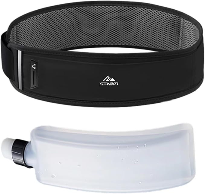 SENIKO Running Belt Hydration with Bottles,Fanny Pack Water Bottle Holder, Zipper Waist Pouch Fits Most phones,Zerobounce Design for Cycling Climbing Marathon (upgradation)