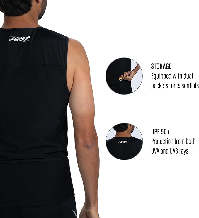 Zoot Men’s Core Tri Tank, Performance Triathlon Race Tank Top, UPF 50+ Fabric, Rear Pockets, Mesh Panels, & Cam Lock Zipper