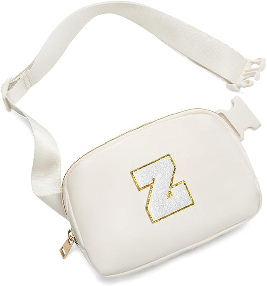Gitus Birthday Gifts for 8 9 10 11 12 13 Year Old Girls Personalized Fanny Pack Crossbody Bags with Initial Letter Patch Belt Bag for Teen Girls Cute Trendy Stuff Travel Essentials (Ivory-Z)