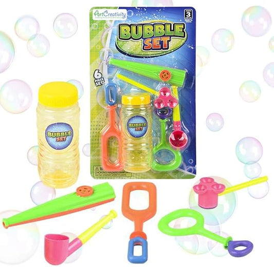 ArtCreativity 6-Piece Bubble Toys Set for Kids, Bubble Blowing Play Set with 5 Assorted Wands and Bubble Solution, Outdoor Toys for Boys, Girls, Summer, and Backyard Fun, Bubble Toy Gifts for Children