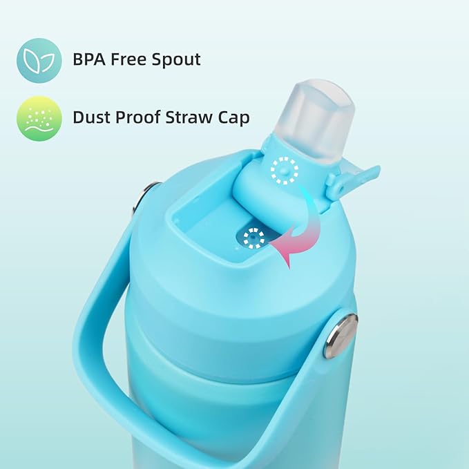 Insulated Water Bottle with Straw Lid,40 oz Stainless Steel Vacuum Metal Bottle with Silicone Handle,Sea Salt