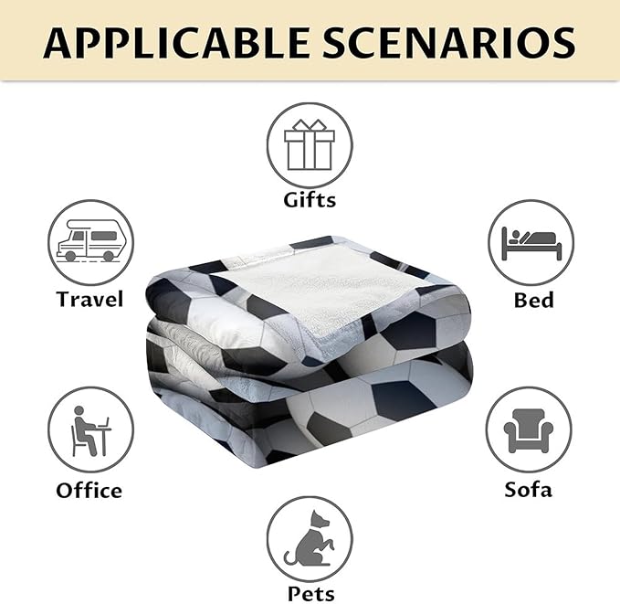 Soccer Throw Blanket - Soft, Fuzzy & Warm - 40x50 Inches Crib Size Blanket for Couch, Office - White Cute Throw Gift for Girls, Boys