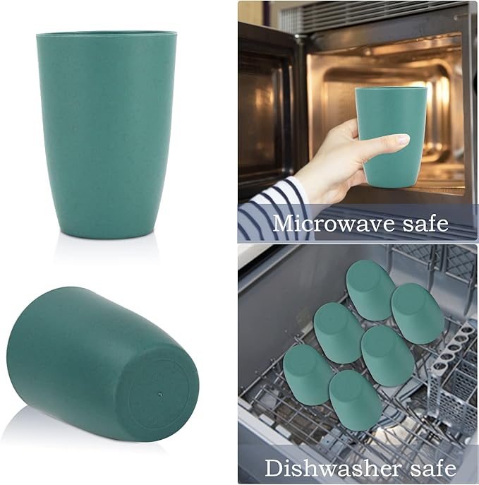 Wheat Straw Cups 6 PCS Good Alternative to Plastic Reusable Cups 20 oz Unbreakable Drinking Cup Reusable Dishwasher Safe Water Plastic Glasses Green