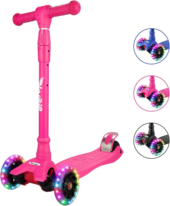 Scooters for Kids Ages 3-5, Kick Scooter for Boys Girls, 4 Adjustable Height, AEBC-9 Bearing, 3 Light Up Wheels, Lean to Steer, Outdoor Activities for Toddlers from 3 to 12 Years Old, Deep-Black