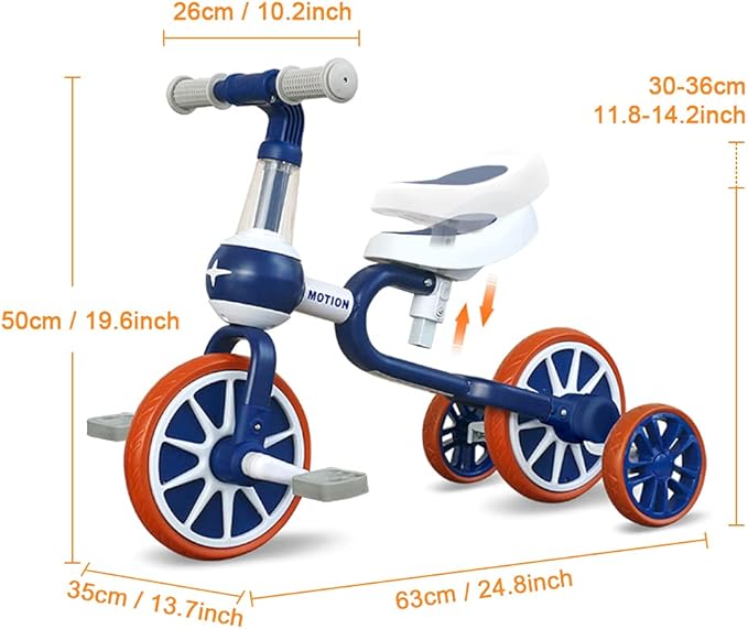 XIAPIA 3 in 1 Toddler Bike for 2-4 Year Old Girl Boy, Kids Tricycle with Adjustable Seat, Detachable Pedal and Training Wheels, Baby Balance Bike Trikes Riding Toys, Kids Chirstmas Birthday Gifts Pink