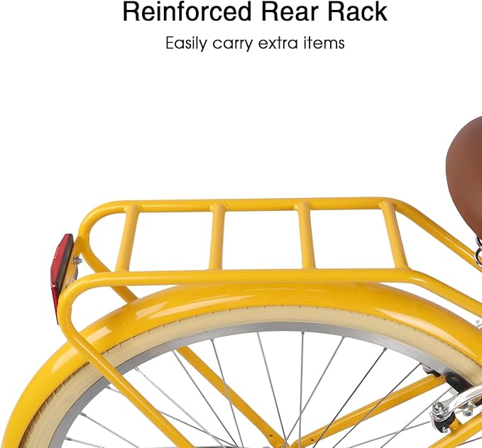 Glerc 20 24 26 Inch Beach Cruiser Bike, 6-Speed Hybrid City Bicycle for Girls Youth and Over 6 Years Old, Missy Bike with Wicker Basket & Lightweight, Multiple Colors