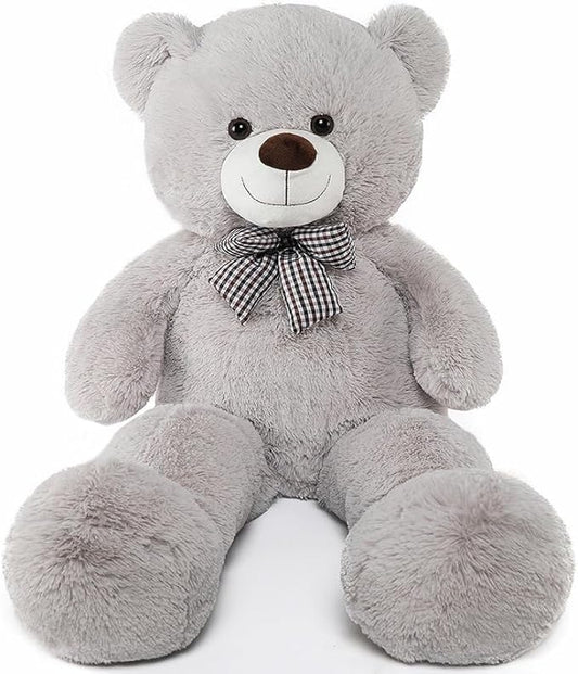 MorisMos Bow Tie Giant Teddy Bear, 55inch Large Big Teddy Bear Plush, Lifesize Stuffed Animals for Girlfriend, Boyfriend, Gray