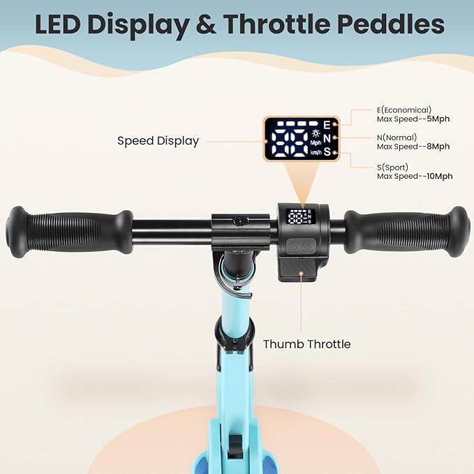 Caroma Electric Scooter for Kids Ages 6-14, 150W/180W Motor,10 MPH Max Speed & 7 Miles,Adjustable Height & Speed,Colorful Lights,LED Display,Foldable Kids Electric Scooter 132 Lbs Max Load