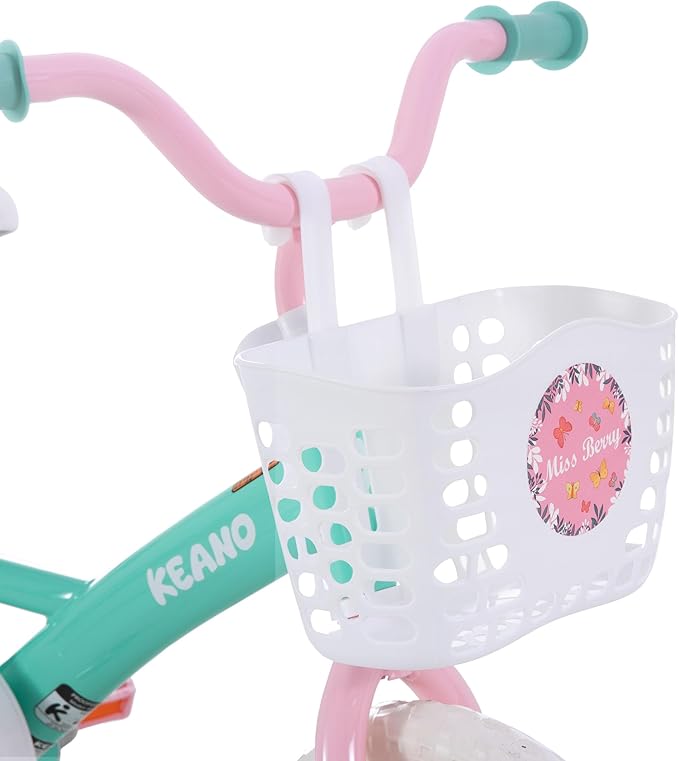 KEANO Voyager 10 12 Inch Kids Bike for Boys and Girls Ages 1-4 Years, Toddler Bike with Training Wheels & Basket, Detachable Parent Push Handle, Children Bicycle