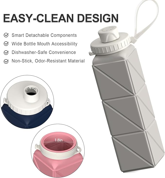 Collapsible Water Bottles 20.6oz, Silicone Foldable Portable Travel Water Bottle, Lightweight Reusable Leakproof for Traveling Camping Hiking Cycling Sports Outdoor, 2 Pack (Blue+Starlight)