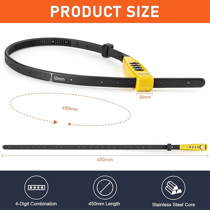 CXWXC Zip Tie Lock - 4-Digit Combo Cable Locks for Bike Motorcycle Helmet, Skateboard, Skis, Snowboard, Stroller & Cabinet - Ideal for Lightweight Security (Yellow, 45CM)